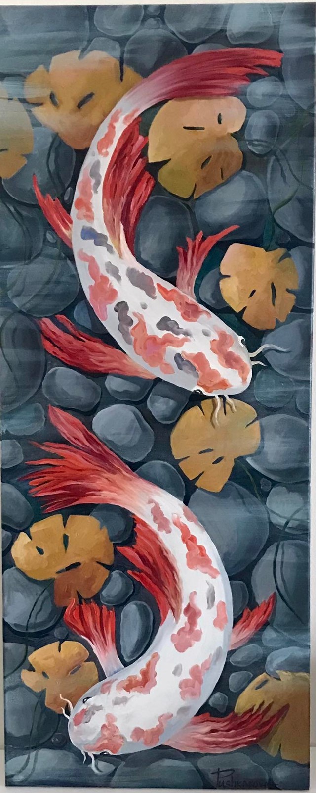 Living room painting by Hanna Pushkarova titled  japanese carps