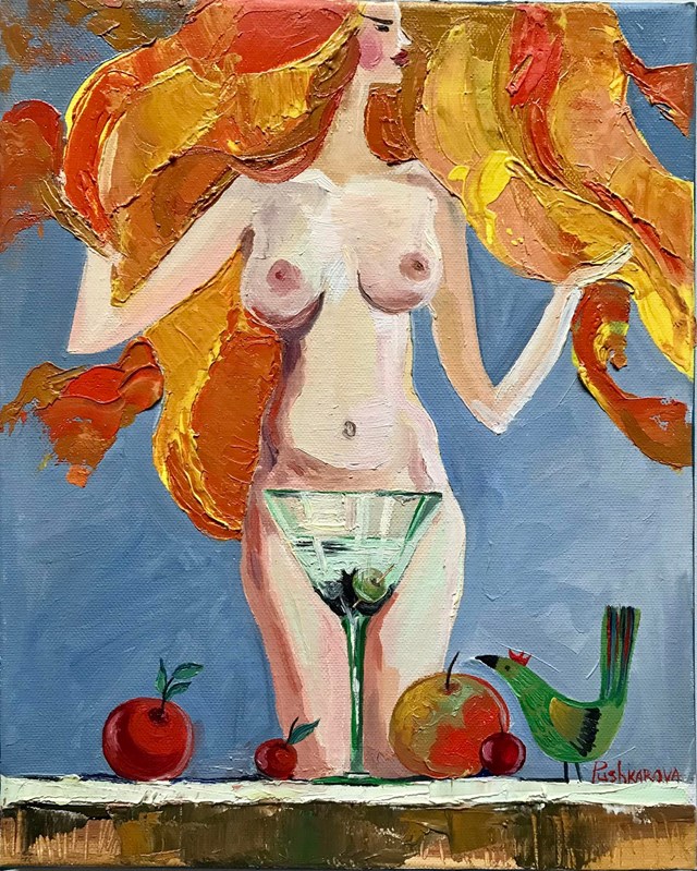 Obraz do salonu artysty Hanna Pushkarova pod tytułem Szklanka martini na dobry nastrój