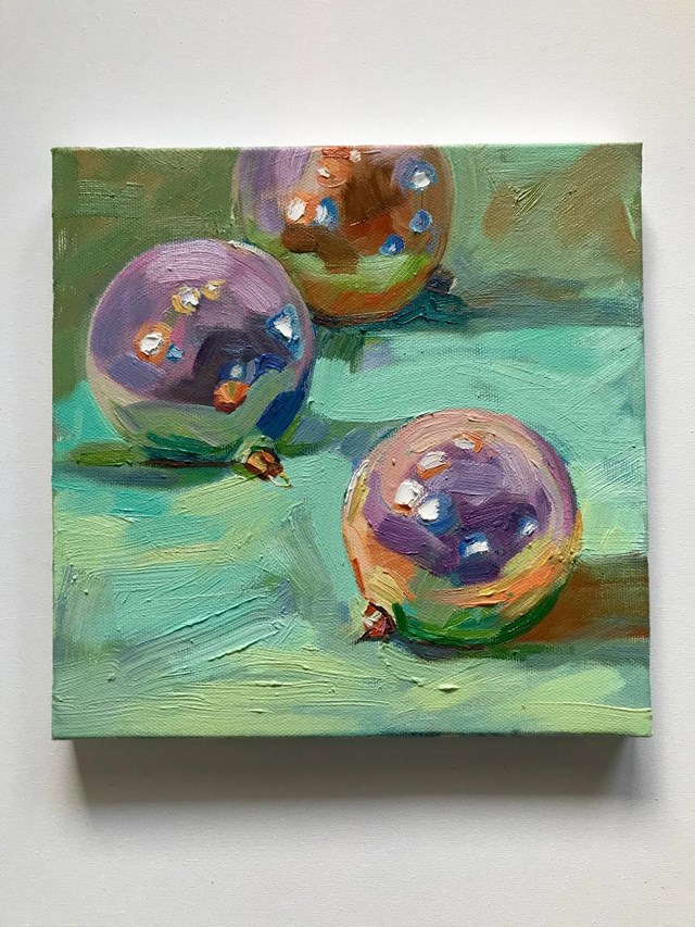 Living room painting by Hanna Pushkarova titled Christmas balls