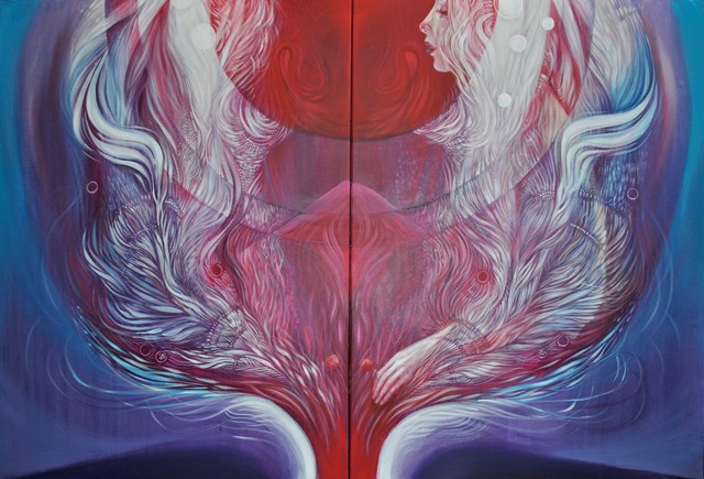 Living room painting by Anita Zofia Siuda titled Personal space, diptych