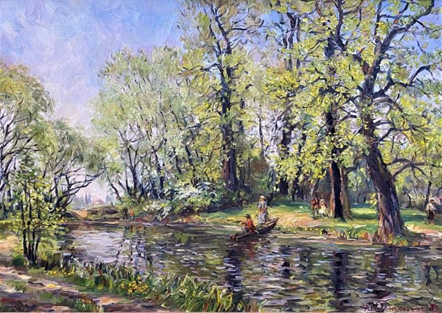 Living room painting by Jan Pawłowski titled Spring in Wilanów