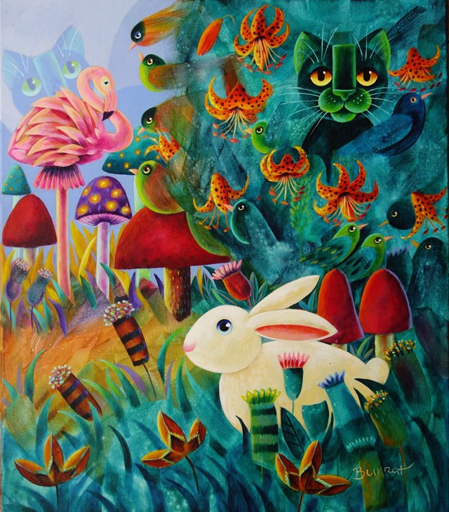 Obraz do salonu artysty Wiesława Burnat pod tytułem Dziwny ogród Alicji