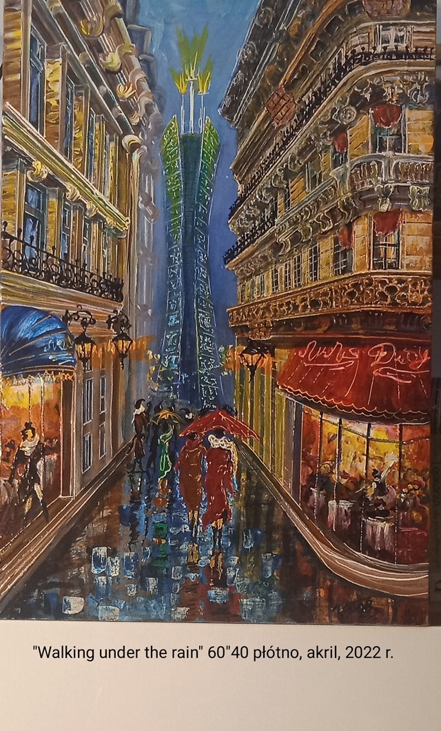 Obraz do salonu artysty Włodzimierz Begansky pod tytułem Spacer  w deszczu