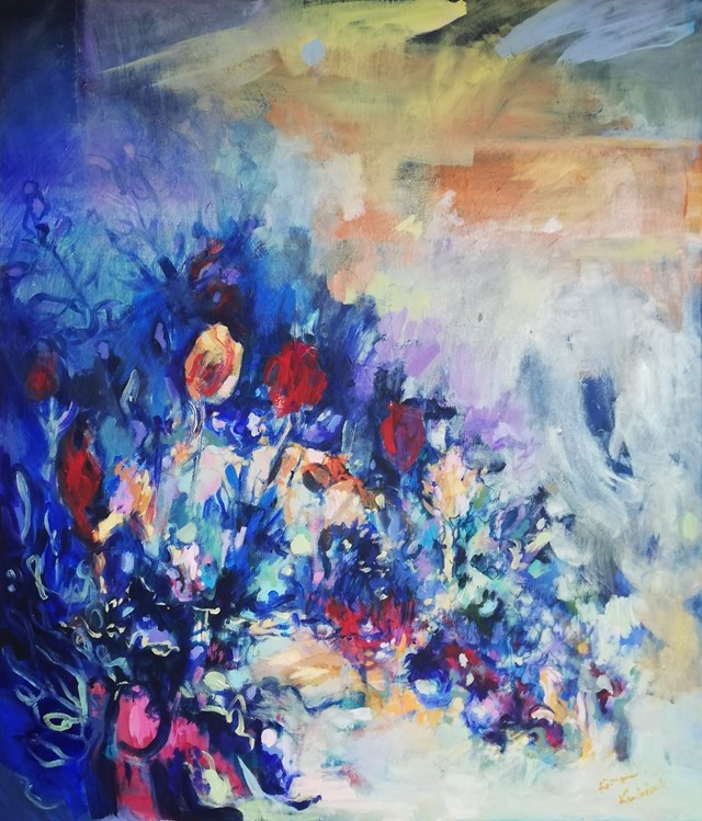 Living room painting by KINGA KUBIAK titled Flower Power III