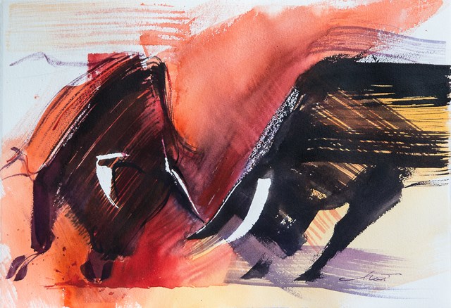 Living room painting by Beata Musiał-Tomaszewska titled Taurus-bull
