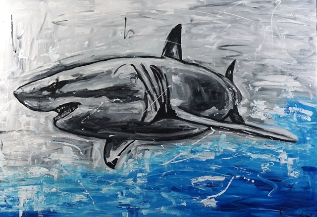 Living room painting by Rafal Stach titled Shark