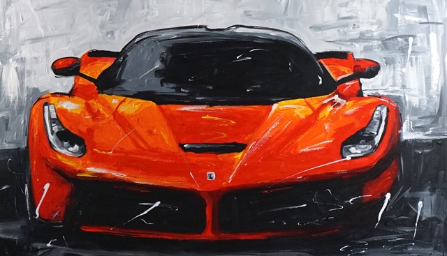 Living room painting by Rafal Stach titled Red Ferrari