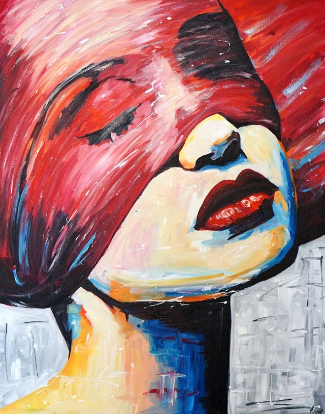 Living room painting by Rafal Stach titled Lady Veil