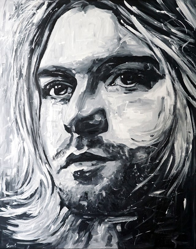 Living room painting by Rafal Stach titled Kurt Cobain