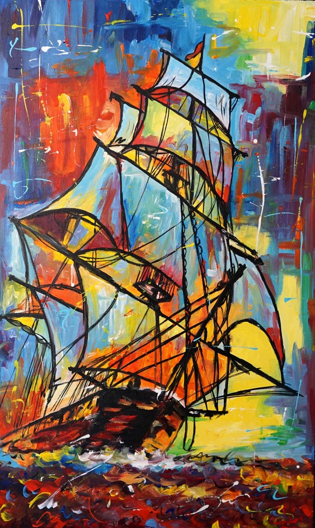 Living room painting by Rafal Stach titled Frigate