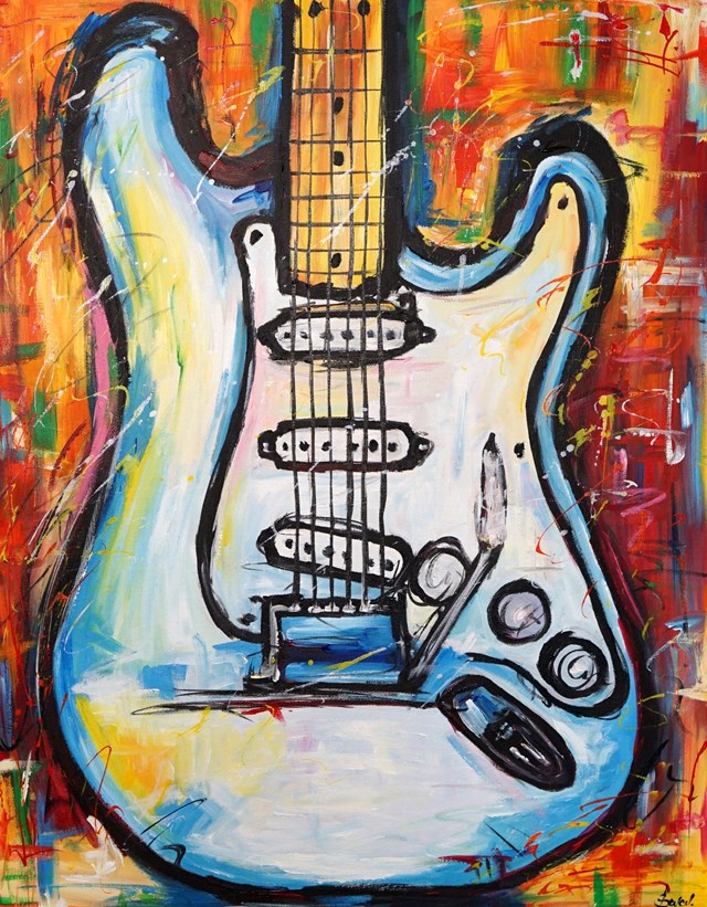 Living room painting by Rafal Stach titled Sound of Fender 