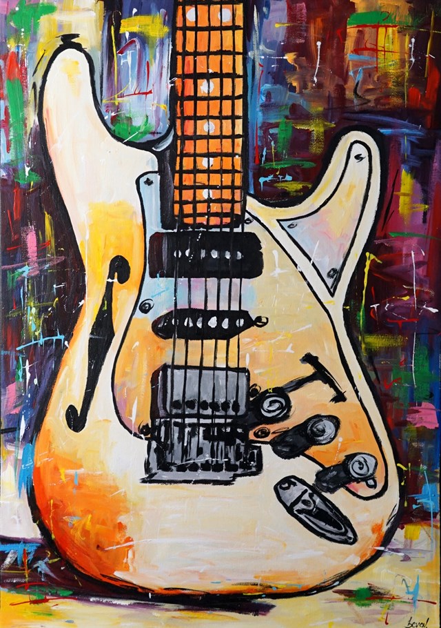 Living room painting by Rafal Stach titled Guitar Poaletti HSP90