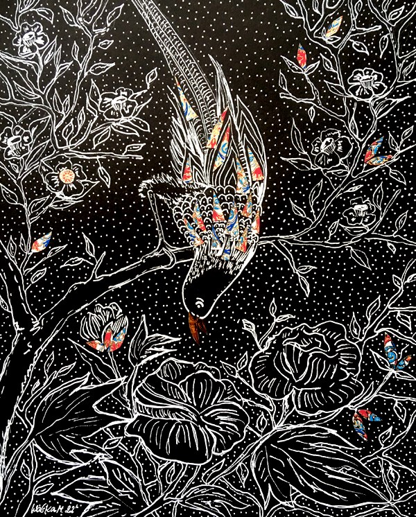 Obraz do salonu artysty Marcin Waśka pod tytułem Ptactwo-w japońskim ogrodzie