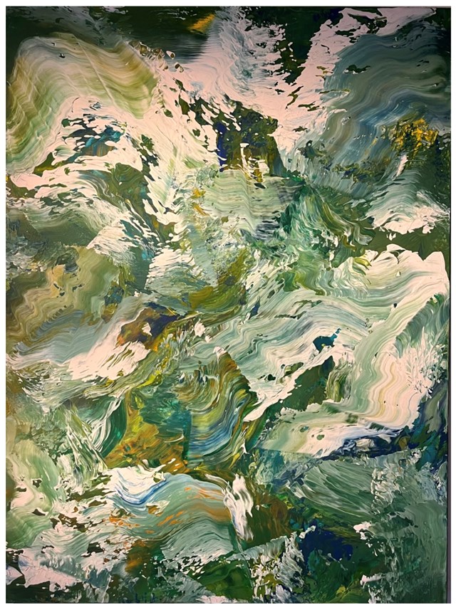 Living room painting by Anna Maria Majkutewicz titled Green waves