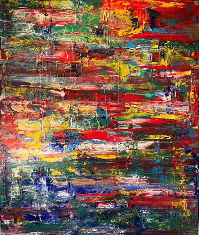 Living room painting by Anna Maria Majkutewicz titled Valley of colors