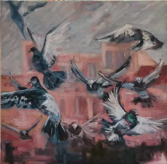 Obraz do salonu artysty Izabela Szarek pod tytułem Gołębie 