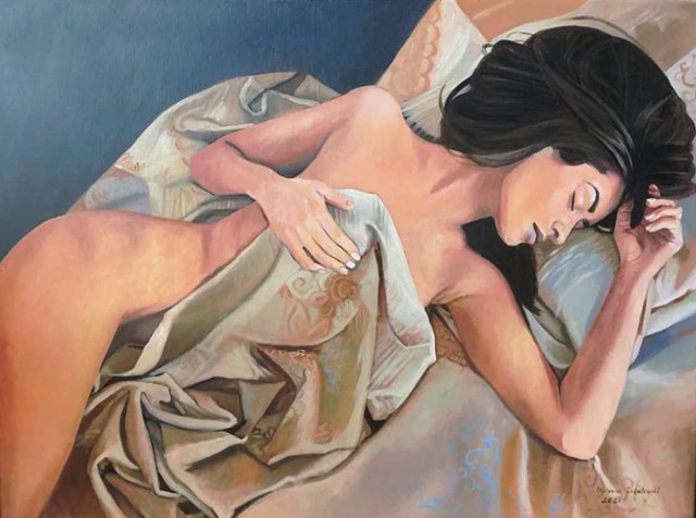 Living room painting by Mateusz Dolatowski titled Morning caress