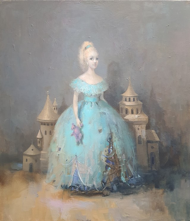 Living room painting by Olena Matsehora titled Princess of the doll's castle. 