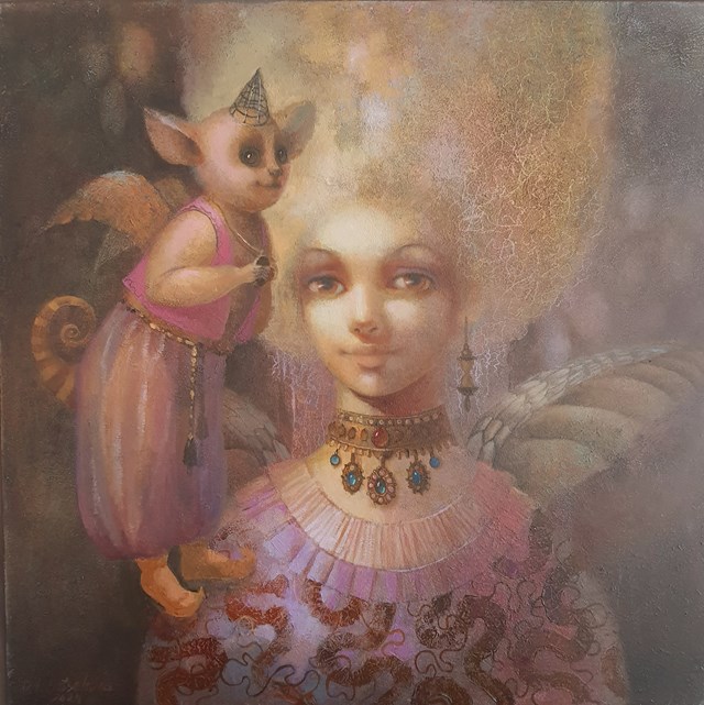 Living room painting by Olena Matsehora titled Wish granters. 