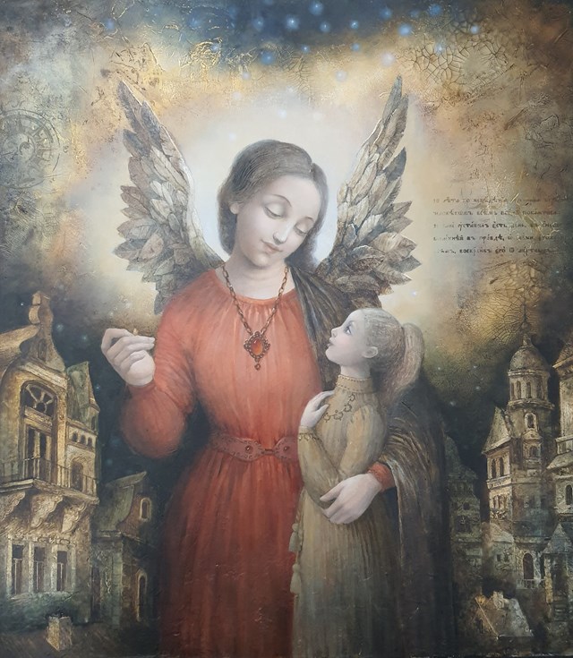 Living room painting by Olena Matsehora titled Guardian angel