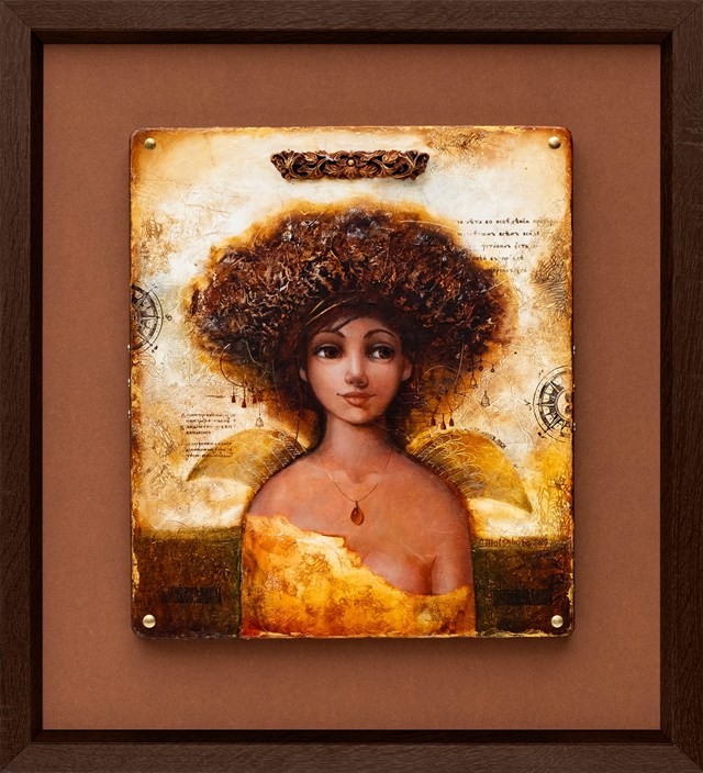 Living room painting by Olena Matsehora titled Amber Drop