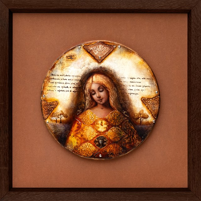 Living room painting by Olena Matsehora titled Girl with Golden Hair