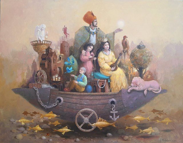 Living room painting by Olena Matsehora titled Family trip 