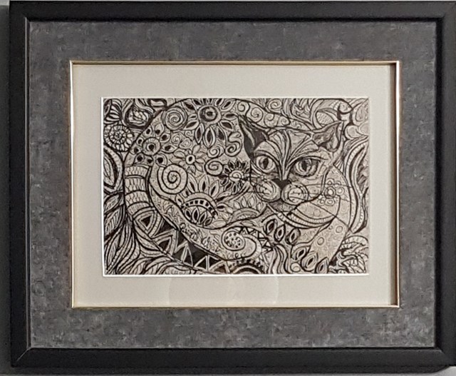 Grafika do salonu artysty Rozalia Wójcik pod tytułem Kwiatowy kot