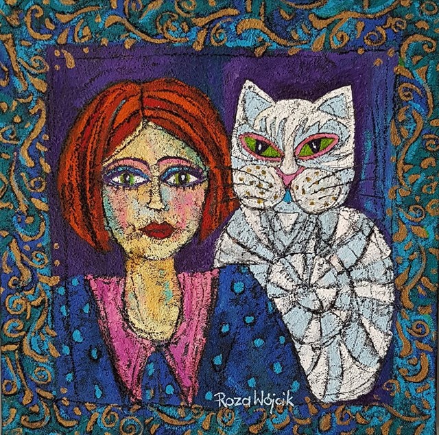 Obraz do salonu artysty Rozalia Wójcik pod tytułem Z moim kotkiem