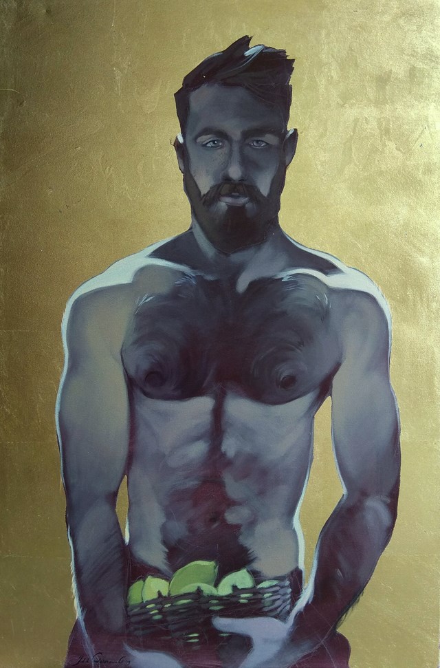 Obraz do salonu artysty Jakub Godziszewski pod tytułem Mężczyzna z koszem cytryn