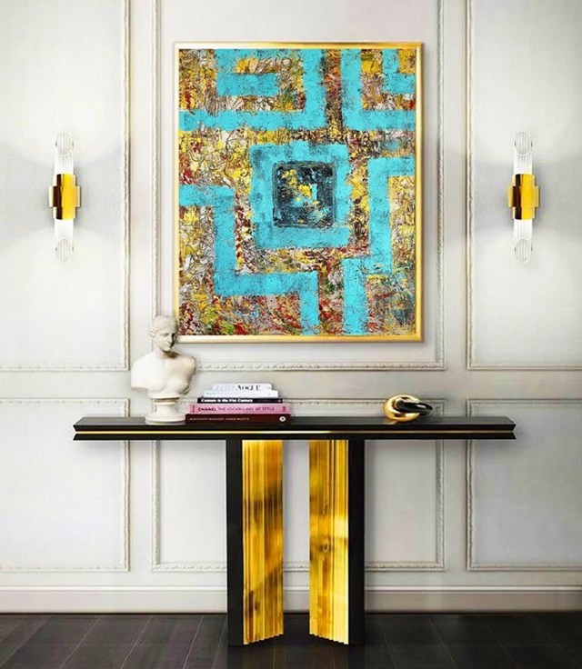 Living room painting by Reine Delavie titled MAZE