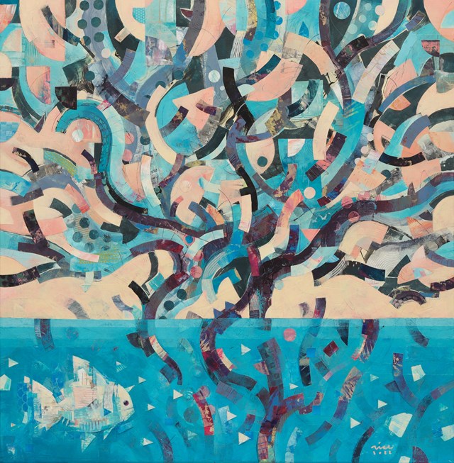 Living room painting by Maciek Zieliński titled Mangroves, No. 22-009
