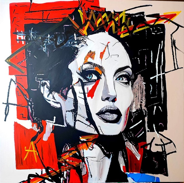 Living room painting by Emma Chodorowska titled ,,Angelina Jolie"