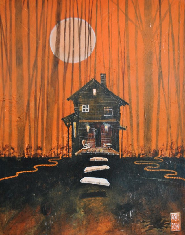 Living room painting by Dariusz Franciszek Różyc titled ''ORANGE/ORENJI'' from ''On the edge of the forest'' cycle