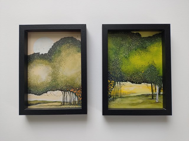 Living room painting by Dariusz Franciszek Różyc titled "IN THE GROVE" series "On the Edge of the Forest"/diptych