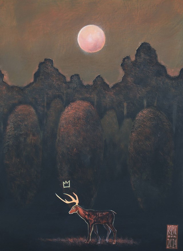 Living room painting by Dariusz Franciszek Różyc titled ''THE LESHEN FAWN''