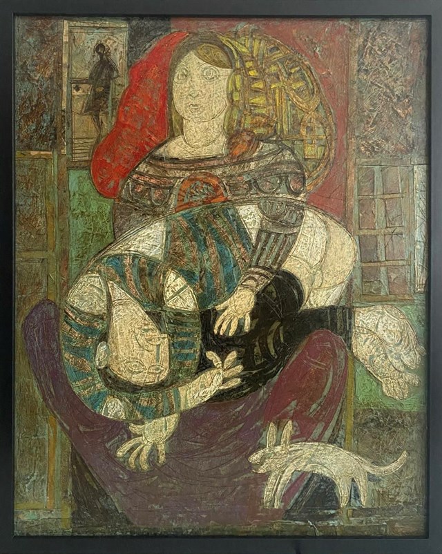 Living room painting by Nikolai Ilchuk titled Infanta Margarita with Picasso in her arms