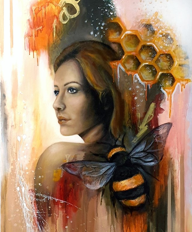 Living room painting by Katarzyna Jastrzębska titled HONEY