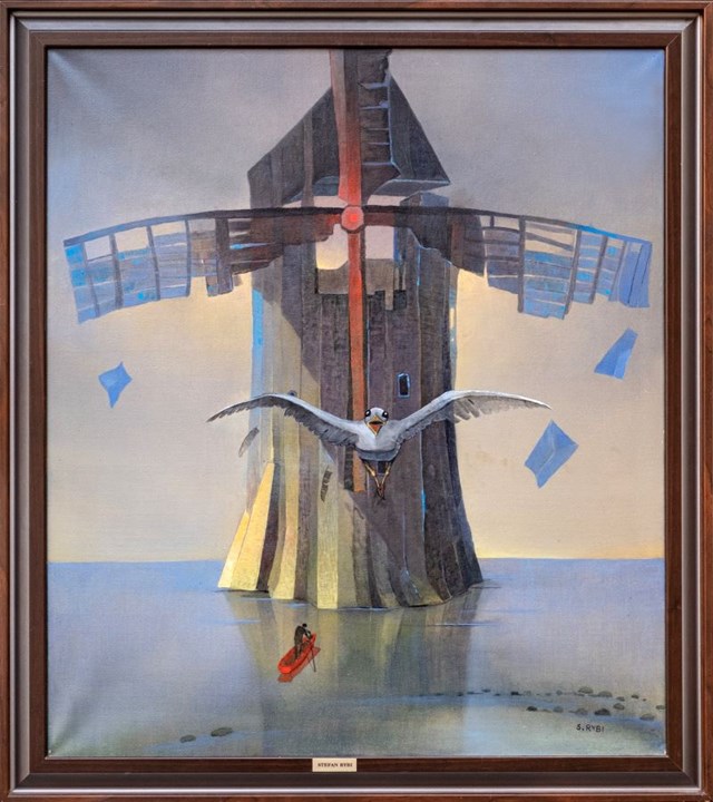 Living room painting by Stefan Rybi titled Windmill