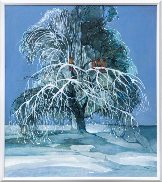 Living room painting by Stefan Rybi titled Winter tree