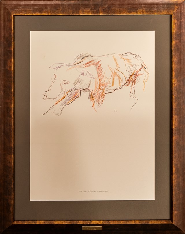 Grafika do salonu artysty Oskar Kokoschka pod tytułem Skulptur eines laufenden Hundes