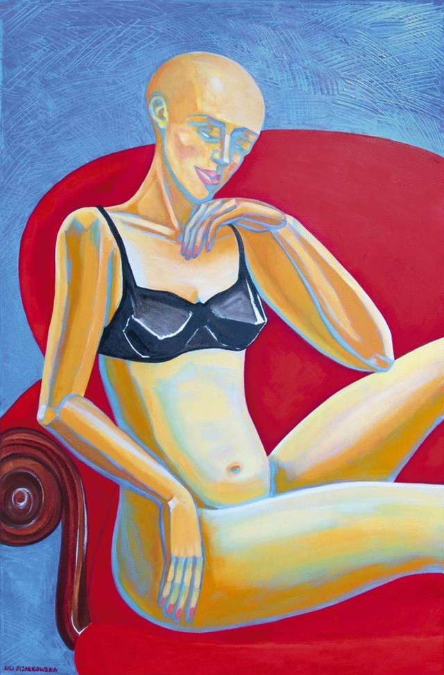 Living room painting by Lili Fijałkowska titled Act 3. In chair