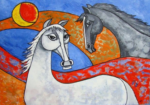 Living room painting by Lili Fijałkowska titled Horses 2