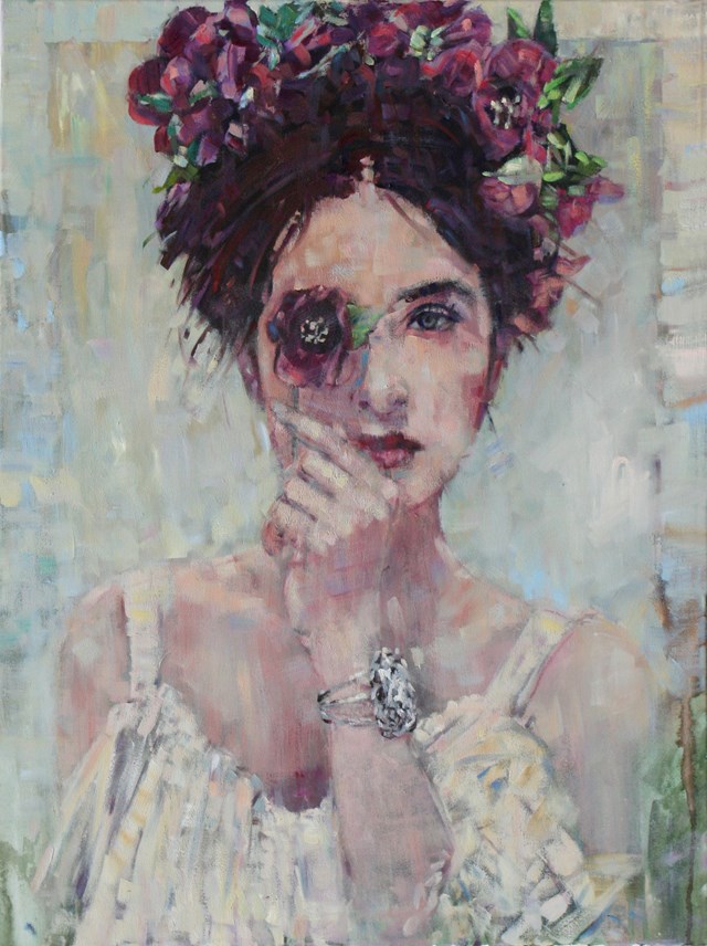 Living room painting by Michał Baca titled Portrait with an orchid
