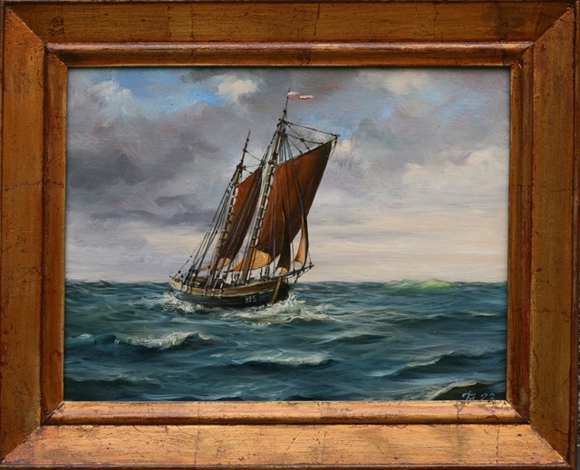 Living room painting by Tadeusz Molga titled Fisher's boat