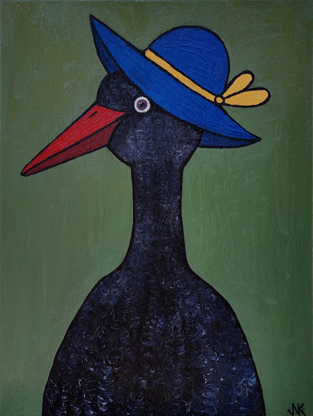 Living room painting by Nataliia Nikulina titled black egret