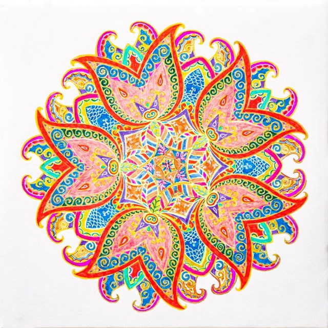 Living room painting by Natalia Stratowicz titled Egzotic mandala