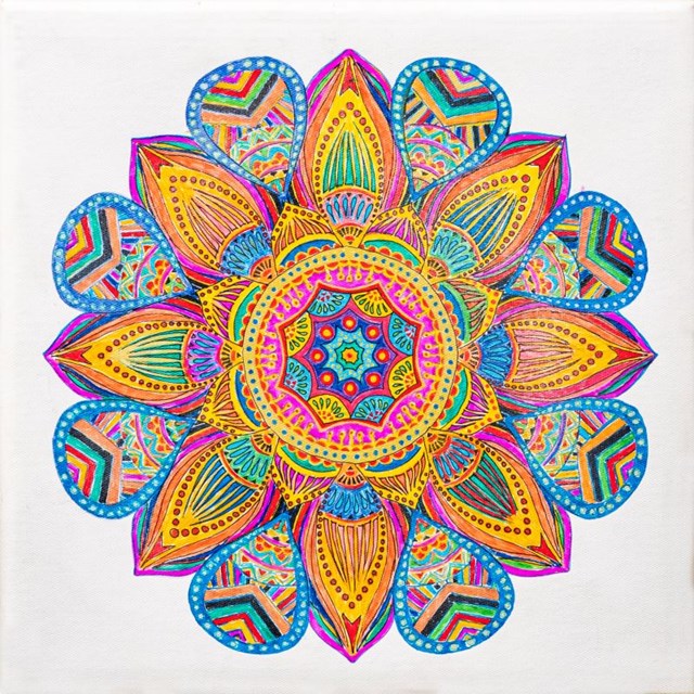 Living room painting by Natalia Stratowicz titled Flower mandala
