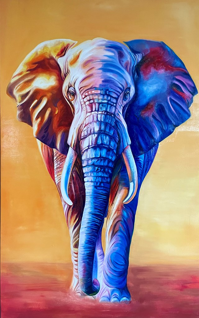 Living room painting by Monika Bartkowiak - Zawadzka titled Elephant 