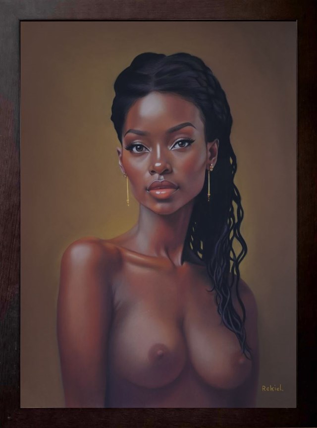 Living room painting by Katarzyna Rekiel titled Half-nude of a Woman from Madagascar